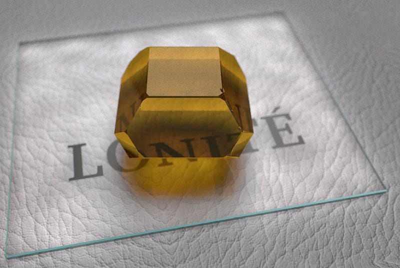 遺骨や髪の毛から作られた未研磨の琥珀色のロニテのメモリアルダイヤモンドです。